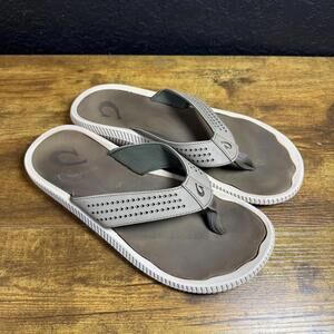 OluKai Sandals Mens Size 12 Brown Beige Flip Flops Thong Comfort Beach Shoes
